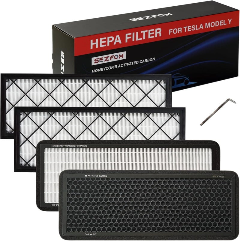 Sezfom Front Trunk Hepa Filters Kit for Tesla Model Y(2022-2025) with Activated Carbon,4-pack Dual Layer Air Filter Replacement Includes 2 HEPA Filter 2 Carbon Filter - Image 1